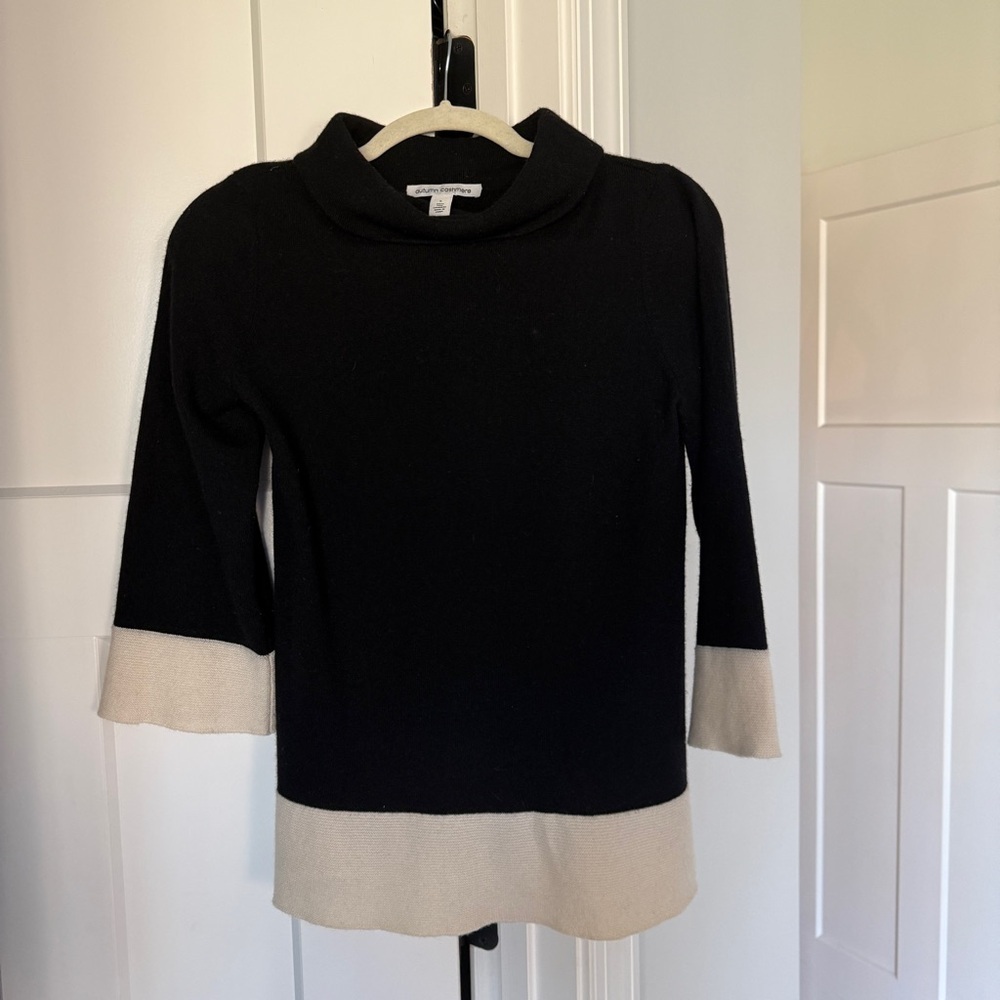 Autumn Cashmere Sweater Women's Mock Neck Colorblock‎ White Black Pullover